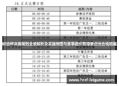 欧协杯决赛规则全景解析及实操指南与赛事组织管理要点综合说明篇